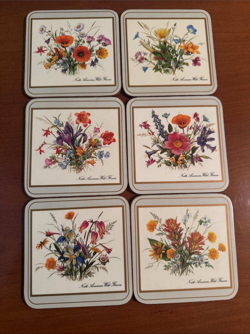 Vintage Pimpernel cork-backed coasters; “North American Wildflowers” collection